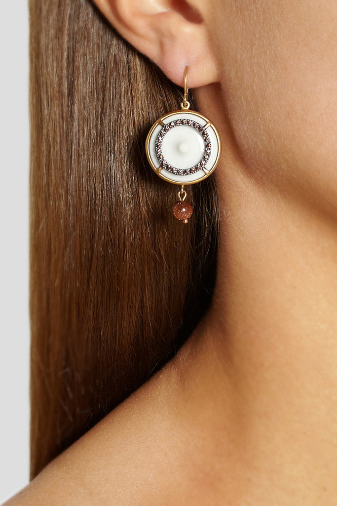 Gold-plated, cubic zirconia and porcelain drop earrings